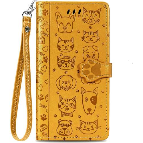 Coque Pour Samsung Galaxy S20 Fe (6,5 Pouces) Coque Housse Etui Portefeuille Mignon Flip Case En Cuir Pu Leather Cover Avec Porte Carte Rabat Magnétique Dragonne Antichoc Étui Coque,Jaune