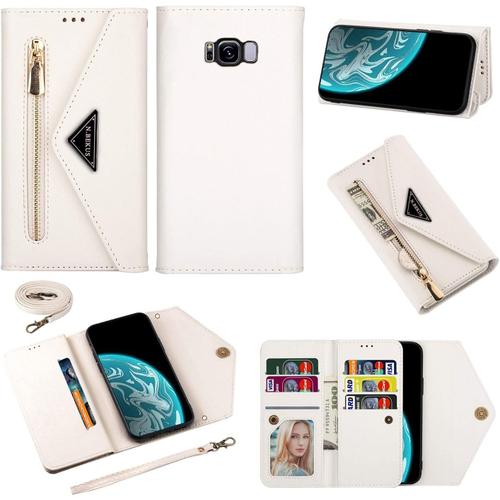 Coque Pour Samsung Galaxy S8 Plus [Pas Pour S8] Coque, Housse Case Portefeuille Coque Cuir Etui Wallet Cover Avec Porte Carte Cordon Dragonne Flip Support Antichoc Étui Pour Galaxy S8 Plus,Blanc