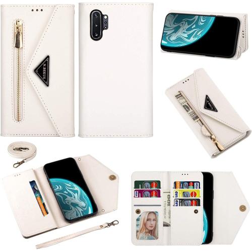 Coque Pour Samsung Galaxy Note 10 Plus [Pas Pour Note 10] Coque, Housse Case Portefeuille Coque Cuir Wallet Cover Avec Porte Carte Cordon Flip Support Antichoc Étui Pour Galaxy Note 10 Plus,Blanc