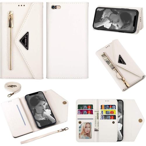 Coque Pour Iphone 6 Plus/Iphone 6s Plus [Pas Pour 6/6s] Coque, Housse Case Portefeuille Coque Cuir Cover Avec Porte Carte Cordon Flip Antichoc Étui Pour Iphone 6 Plus/Iphone 6s Plus,Blanc