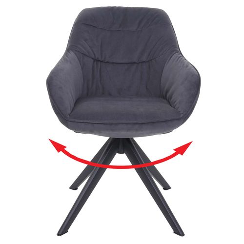 Chaise De Salle À Manger Hwc-K28, Avec Accoudoirs, Pivotante, Métal   Tissu/Textile Gris