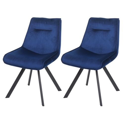 Lot De 2 Chaises De Salle À Manger Hwc-K24, Chaise Rembourrée, Chaise De Cuisine, Métal Velours   Bleu