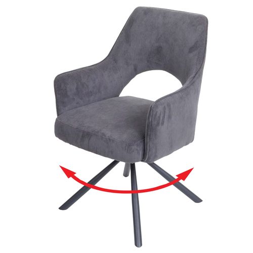 Chaise De Salle À Manger Hwc-K30, Pivotante Auto-Position, Tissu/Textile   Cord  Gris Foncé