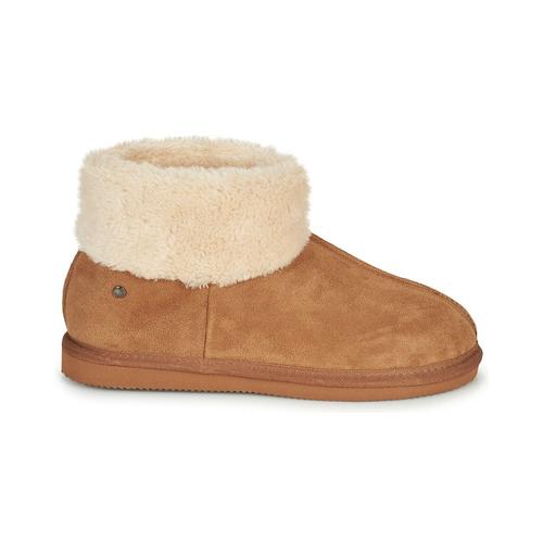 Isotoner Chausson Botillon Cuir Et Fourrure Camel