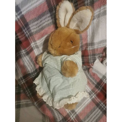 Peluche Doudou Pierre Lapin Mrs Rabbit Robe Vichy Vert Dentelle Eden Vintage