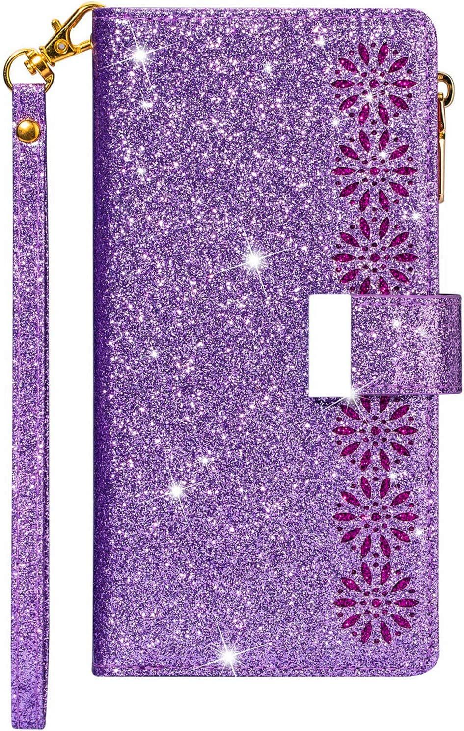 Coque Pour Samsung Galaxy S7 Edge [Pas Pour S7] Coque, Case Etui Paillette Glitter Bling Portefeuille Cuir Housse Flip Cover Avec Porte Carte Magnétique Rabat Wallet Étui Pour Galaxy S7 Edge,Violet