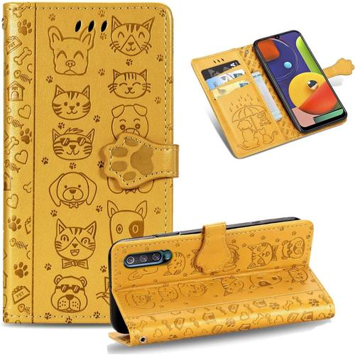 Coque Pour Samsung Galaxy A50 / A50s / A30s [Pas Pour A30] Coque Housse Etui Portefeuille Mignon Flip Case En Cuir Pu Leather Cover Avec Porte Carte Rabat Magnétique Dragonne Antichoc Étui,Jaune