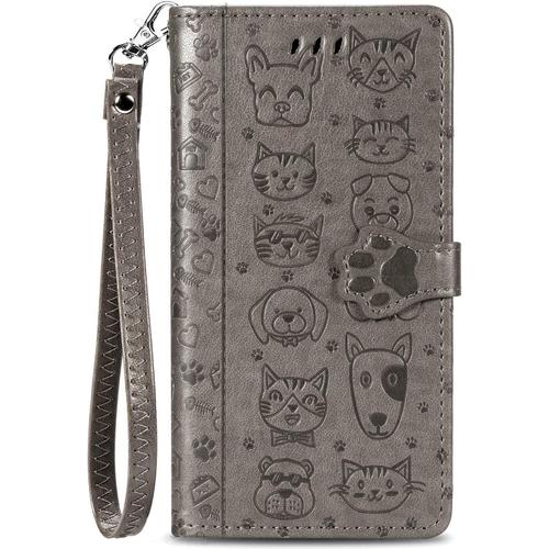 Coque Pour Samsung Galaxy S8 Plus [Pas Pour S8] Coque, Housse Etui Coque Portefeuille Mignon Flip Case En Cuir Cover Avec Porte Carte Rabat Magnétique Dragonne Antichoc Pour Galaxy S8 Plus,Gris