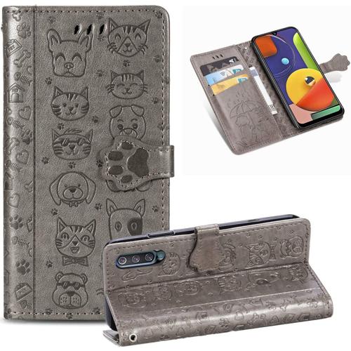 Coque Pour Samsung Galaxy A70 Coque, Housse Etui Coque Portefeuille Mignon Flip Case En Cuir Pu Leather Cover Avec Porte Carte Rabat Magnétique Dragonne Antichoc Coque Pour Samsung Galaxy A70,Gris