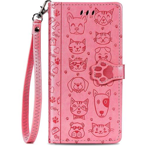 Coque Pour Iphone 6 Plus/Iphone 6s Plus [Pas Pour 6/6s] Coque Housse Etui Coque Portefeuille Mignon Flip Case En Cuir Pu Leather Cover Avec Porte Carte Rabat Magnétique Dragonne Antichoc Étui,Rose