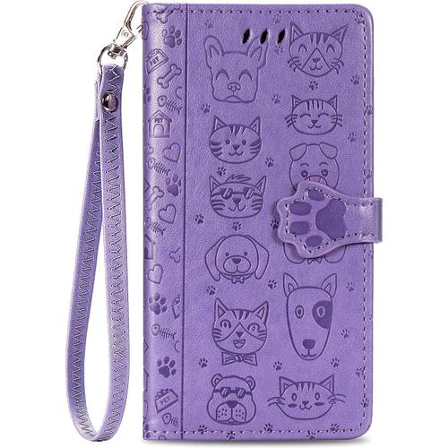 Coque Pour Iphone 6 Plus/Iphone 6s Plus [Pas Pour 6/6s] Coque Housse Etui Coque Portefeuille Mignon Flip Case En Cuir Pu Leather Cover Avec Porte Carte Rabat Magnétique Dragonne Antichoc,Violet