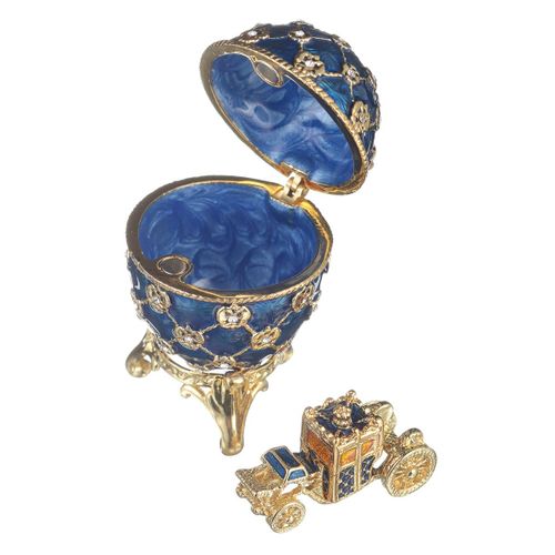 Oeuf à la Fabergé de couronnement / boîte à bijoux avec carrosse 6,5 cm, bleu