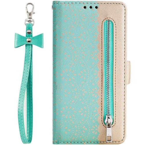 Coque Pour Iphone 6 / Iphone 6s Coque, Etui Flip Case Housse Coque Portefeuille En Cuir Avec Fermeture Éclair Porte Carte Dragonne Magnétique Wallet Cover Antichoc Étui Coque Pour Iphone 6/6s,Vert