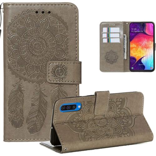 Coque Pour Samsung Galaxy A50 / A50s / A30s [Pas Pour A30] Coque Etui Housse Flip Case Coque Portefeuille En Cuir Étui Antichoc Avec Porte Carte Magnétique Motif Fonction Support Cover Coque,Gris