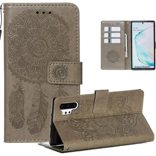 Coque Pour Samsung Galaxy Note 10 Plus [Pas Pour Note 10] Coque Etui, Housse Coque Flip Case Portefeuille Cuir Antichoc Porte Carte Magnétique Fonction Support Coque Pour Galaxy Note 10 Plus,Gris