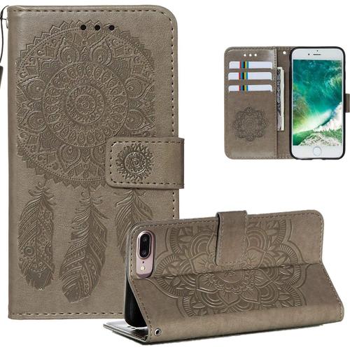 Coque Pour Iphone 6 Plus / 6s Plus / 8 Plus / 7 Plus Coque Etui Housse Flip Case Coque Portefeuille En Cuir Étui Antichoc Avec Porte Carte Magnétique Motif Fonction Support Cover Coque,Gris