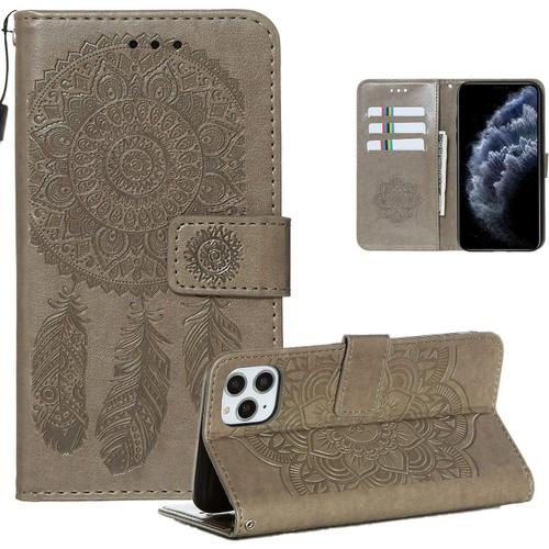 Coque Pour Iphone 11 Pro Max [Pas Pour Iphone 11] Coque Etui, Housse Coque Flip Case Portefeuille Cuir Antichoc Avec Porte Carte Magnétique Motif Fonction Support Coque Pour Iphone 11 Pro Max,Gris