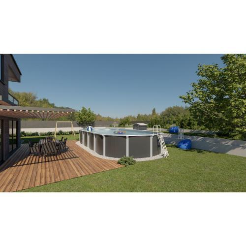 TRIGANO PISCINE MÉTAL HORS SOL OSMOSE 6,40 X 3,95 X 1,32 M GRIS ANTHRACITE