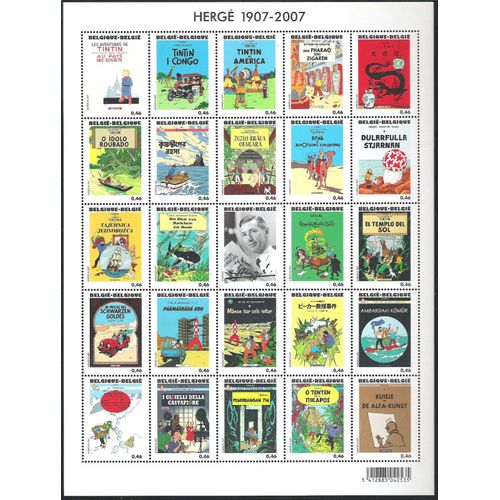 Magnifique Et Tres Rare Feuille Planche De 25 Timbres Neufs Tintin Belgique 2007
