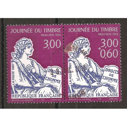 3052a (1997) Paire Journée Du Timbre Mouchon Oblitérée (Cote 4,5e) (7442)