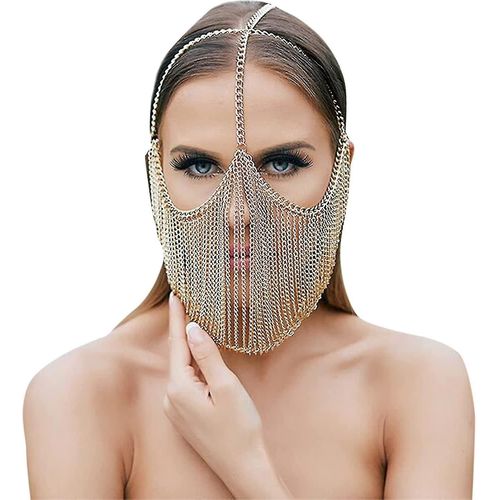 Femmes Mascarade Tête En Métal Chaîne Masque Visage Casque Chaîne Bijoux Pour Fête Discothèque Danse Halloween Cosplay