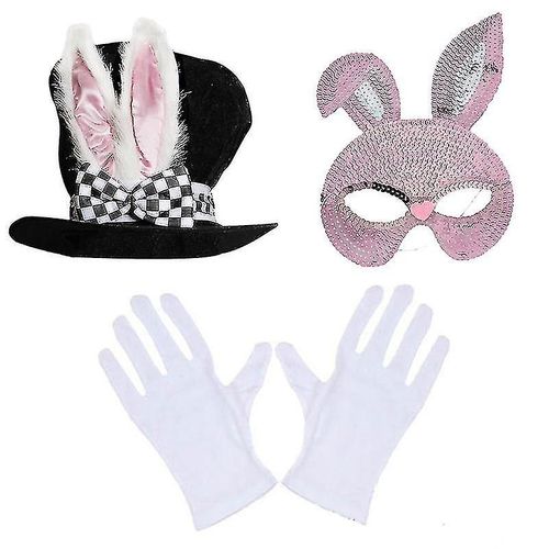 Chapeau De Lapin De Pâques, Masque, Gants Pro Dress Cosplay Accessoires Carnival Party Adult Three-Piece Set