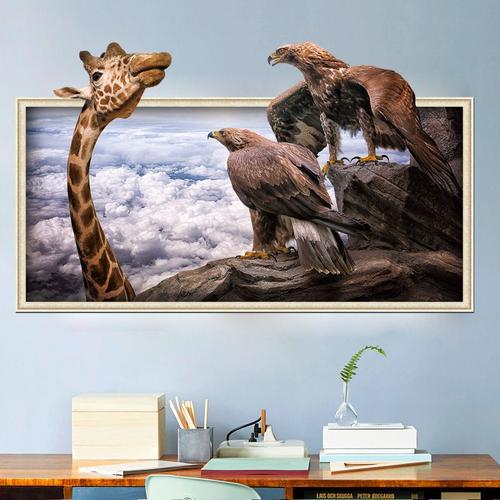 Autocollant mural avec girafe, aigle, cadre photo 3D, décoration pour la maison