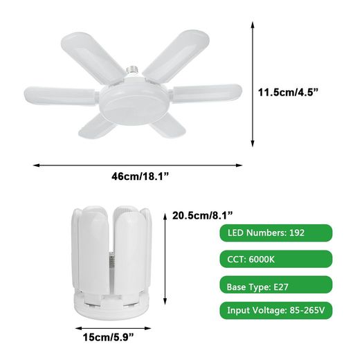 Plafonnier Industriel Déformable E27 Ac85-265v, 6 Pales De Ventilateur, Luminaire De Plafond, Idéal Pour Un Garage, Une Grande Baie, Un Atelier, Un Entrepôt Européen