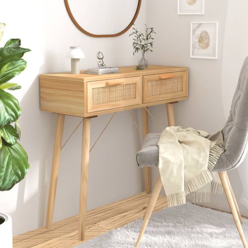 Vidaxl Table Console Marron 80x30x75 Cm Bois Massif Pin /Rotin Naturel