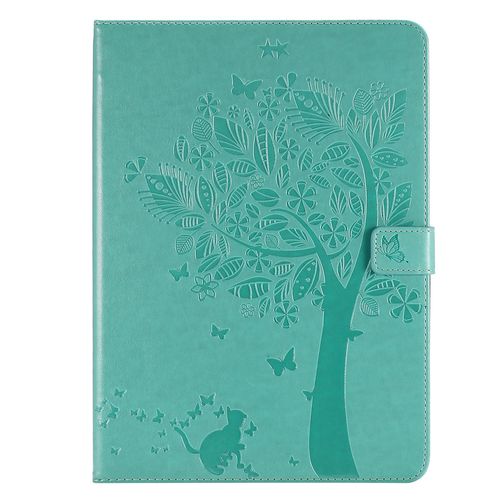 Étui Pour Ipad Air4 2020 Pu Cuir Poche Cas Flip Coque Protection Housse Stand Case Chat Et Arbre,Vert