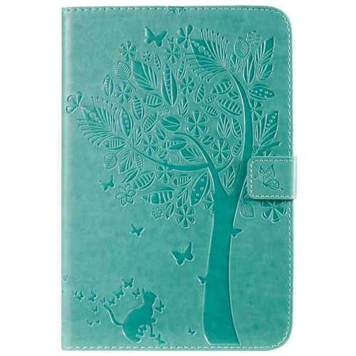 Étui Pour Ipad Mini 1/2/3/4/5 Pu Cuir Poche Cas Flip Coque Protection Housse Stand Case Chat Et Arbre,Vert