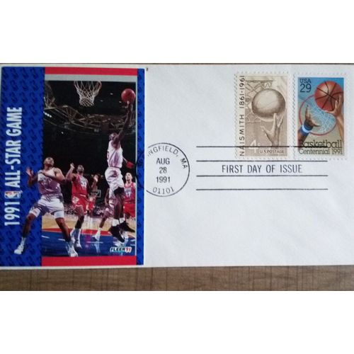 Usa 1991 Enveloppe 1er Jour All Star Game 1991 Avec 2 Timbres Basketball 1961 Et 1991