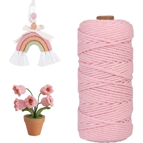 Corde Macramé,Corde Coton Naturelle 3mmx100m,Corde de Coton pour Tentures Murales,Rideau,Plante Artisanat,Cadeau Décoration(Rose)