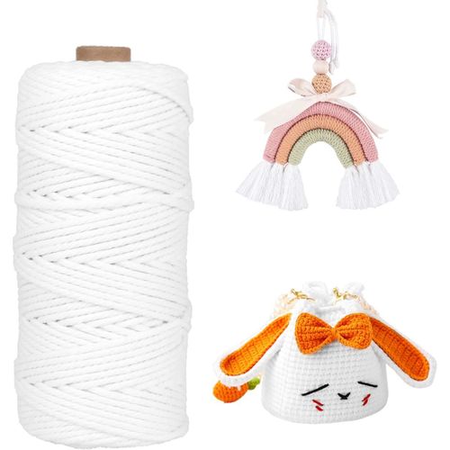 Corde Macramé 3mm x 100m,Coton Fil Macramé Ficelle Cordelette, Naturel Coton Cordon pour Tricotage Hanging Plant DIY Décoration Cadeau(Blanc)