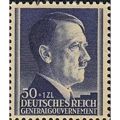 Pologne, Occupation Allemande 1942, Très Beau Timbre Neuf** Luxe Yvert 100, 53ème Anniversaire Du Chancelier Hitler 50 Gr. Bleu Nuit.