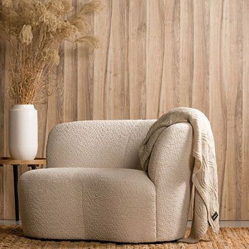 Fauteuil Angle À Droite 112x80x73 Cm En Tissu Bouclé Crème
