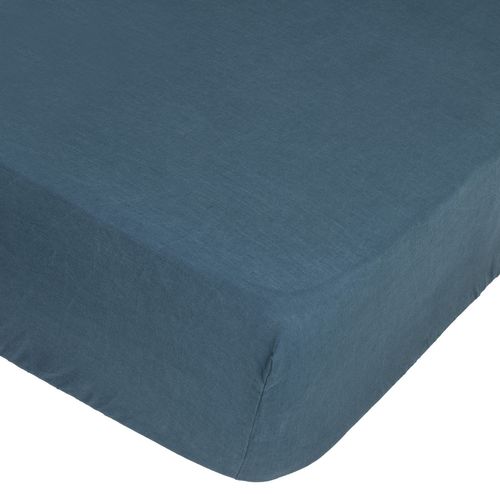 Drap Housse Bonnet 30 Cm 100% Lin Tropiques 140x190 Cm - Bleu Canard