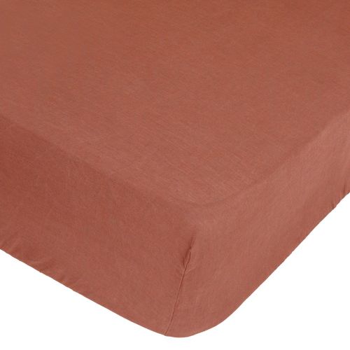 Drap Housse Bonnet 30 Cm 100% Lin Tropiques 140x190 Cm - Marron Terracotta