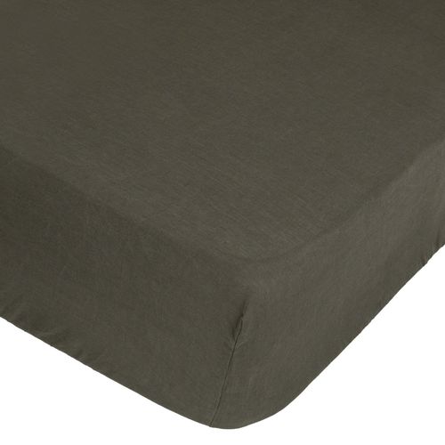 Drap Housse Bonnet 30 Cm 100% Lin 160x200 Cm - Vert Kaki