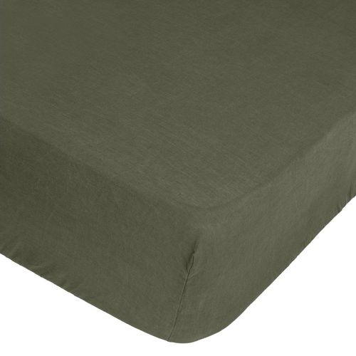 Drap Housse Bonnet 30 Cm 100% Lin Tropiques 140x190 Cm - Vert Kaki
