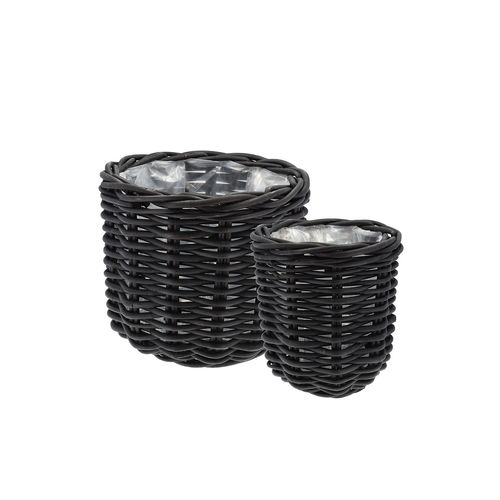 Panier À Plantes En Rotin Noir