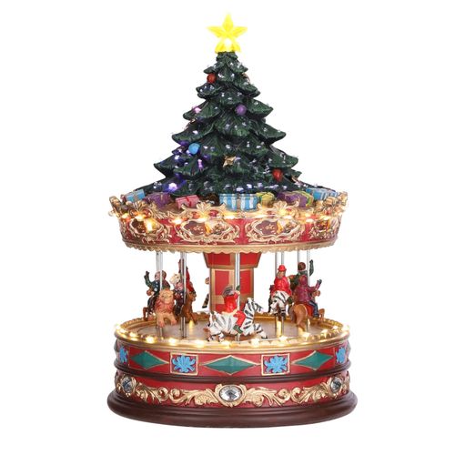 Village de Noël miniature carrousel avec sapin de Noël H35