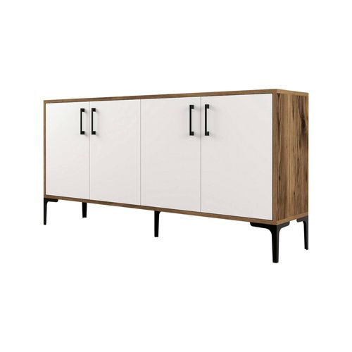 Buffet Effet Bois Beige, Blanc 160x35h78 Cm