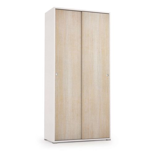 Armoire 2 Portes Effet Bois Beige, Blanc 90x45h195 Cm