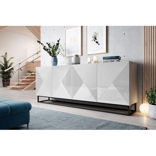 Buffet 4 Portes 200 Cm Alice Pieds En Métal Blanc
