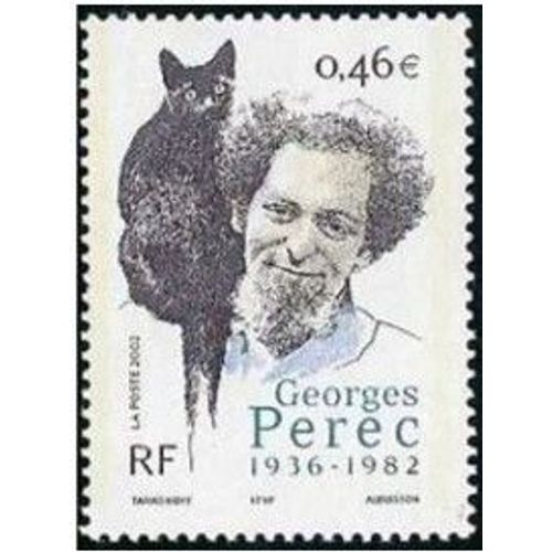France 2002, Très Beau Timbre Neuf** Luxe Yvert 3518, Portrait De L'écrivain Georges Perec Avec Son Chat.
