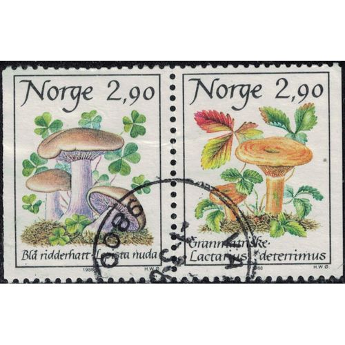 Norvège 1988 Oblitéré Used Se-Tenant Champignons Lepista Nuda Et Lactarius Deterrimus Su