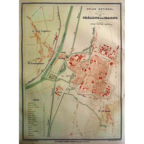 Ancien Plan Gravé En Couleur Ville De Châlons-En-Champagne - Châlons-Sur-Marne - Marne - 1877