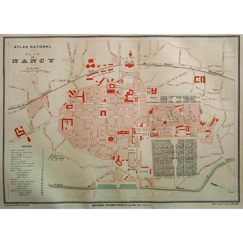 Ancien Plan Gravé En Couleur Ville De Nancy - Meurthe-Et-Moselle - Lorraine - 1877