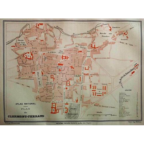 Ancien Plan Gravé En Couleur Ville De Clermont-Ferrand - Puy-De-Dôme - Auvergne - 1877